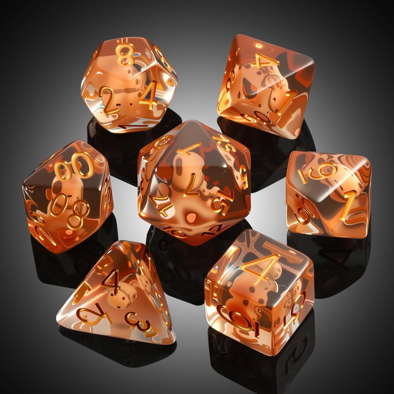 DNDND Capybara DND Dice Set with Cute Animal Inside - 7PCS Hand Made Polyhedral Resin Dice for Dungeons and Dragons RPG Games with Gold Numbers, Unique Collector Dice in Velvet Bag Gift for Gamers - Image 4